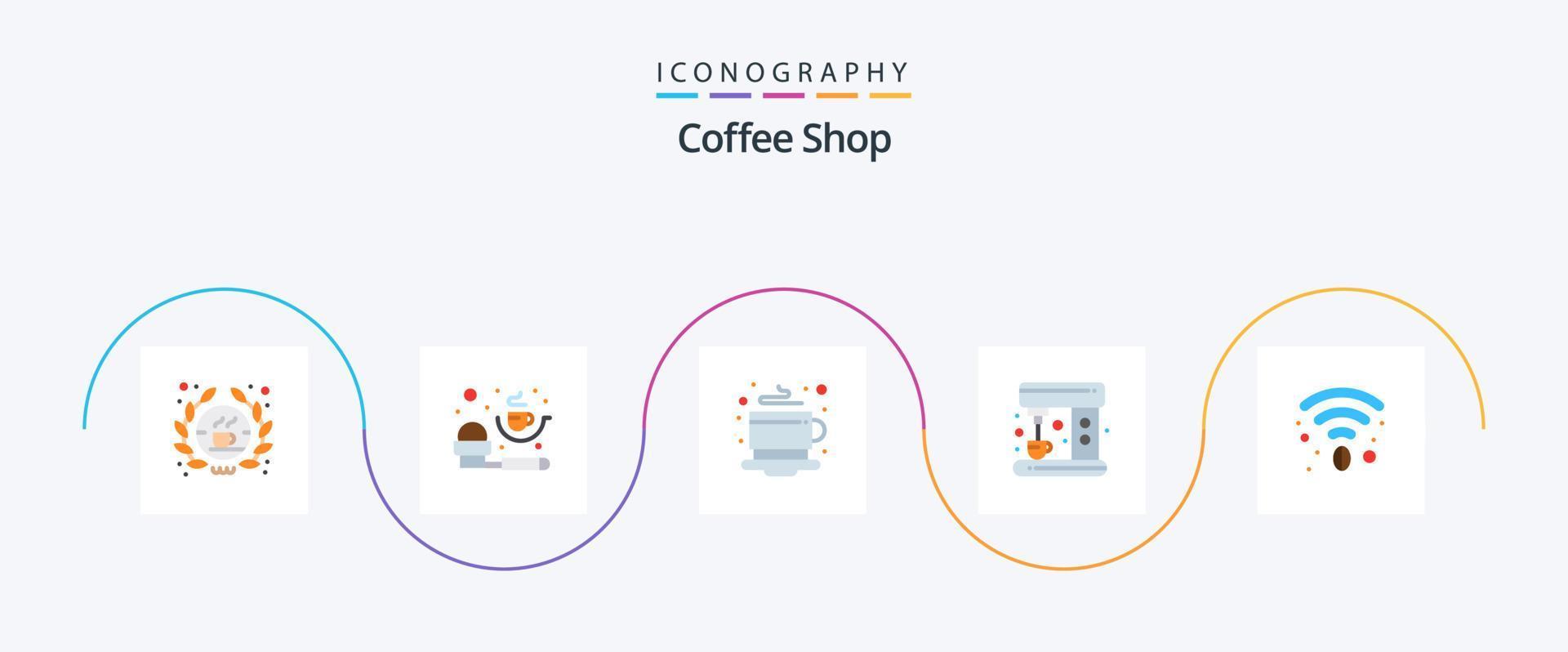 Coffee Shop Flat 5 Icon Pack Including wifi. cafe. breakfast. maker. coffee vector