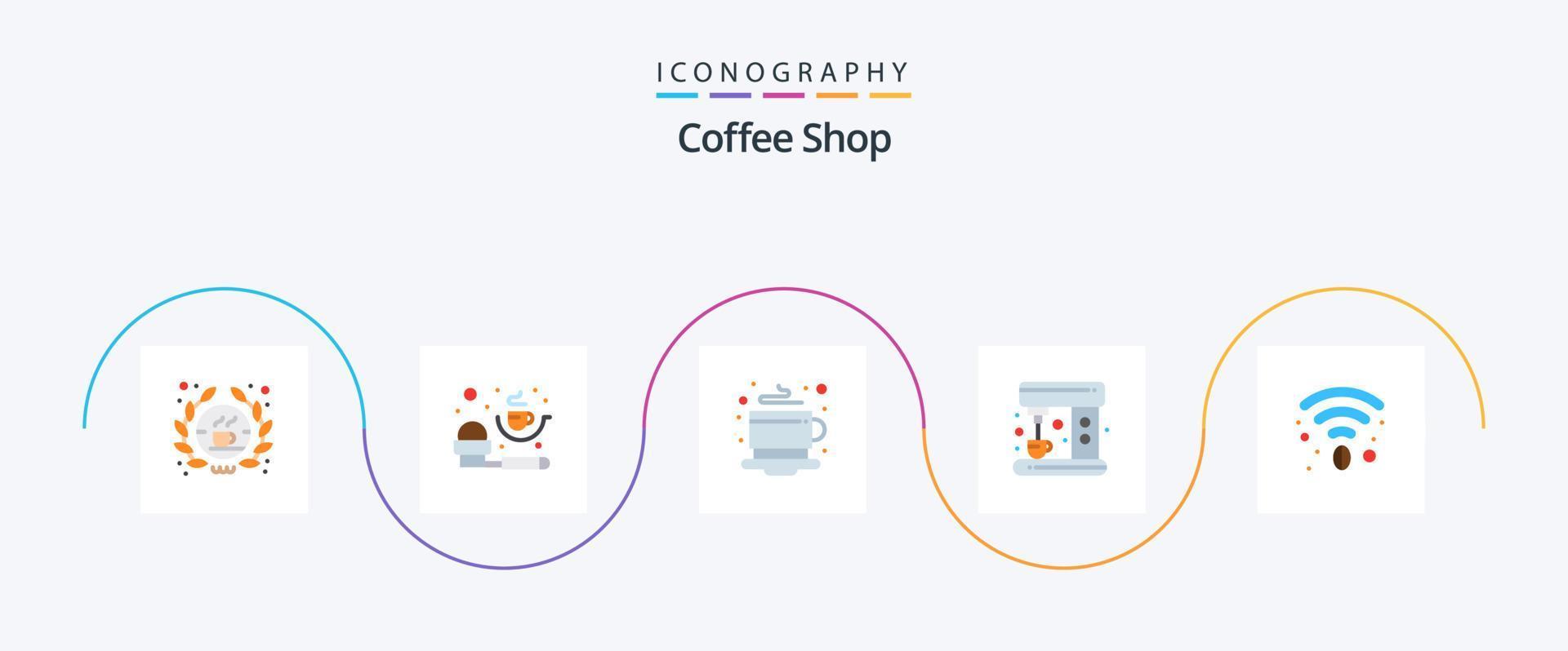 Coffee Shop Flat 5 Icon Pack Including wifi. cafe. breakfast. maker. coffee vector