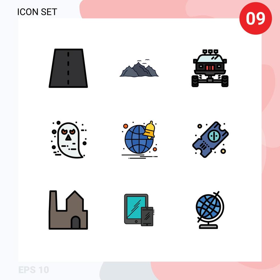 Set of 9 Modern UI Icons Symbols Signs for ghost character nature transport car Editable Vector Design Elements
