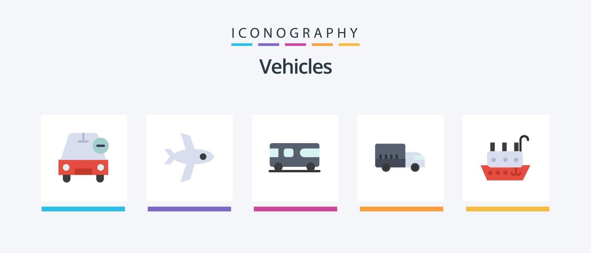 Vehicles Flat 5 Icon Pack Including ship. fisherman. combo. truck. logistics. Creative Icons Design vector