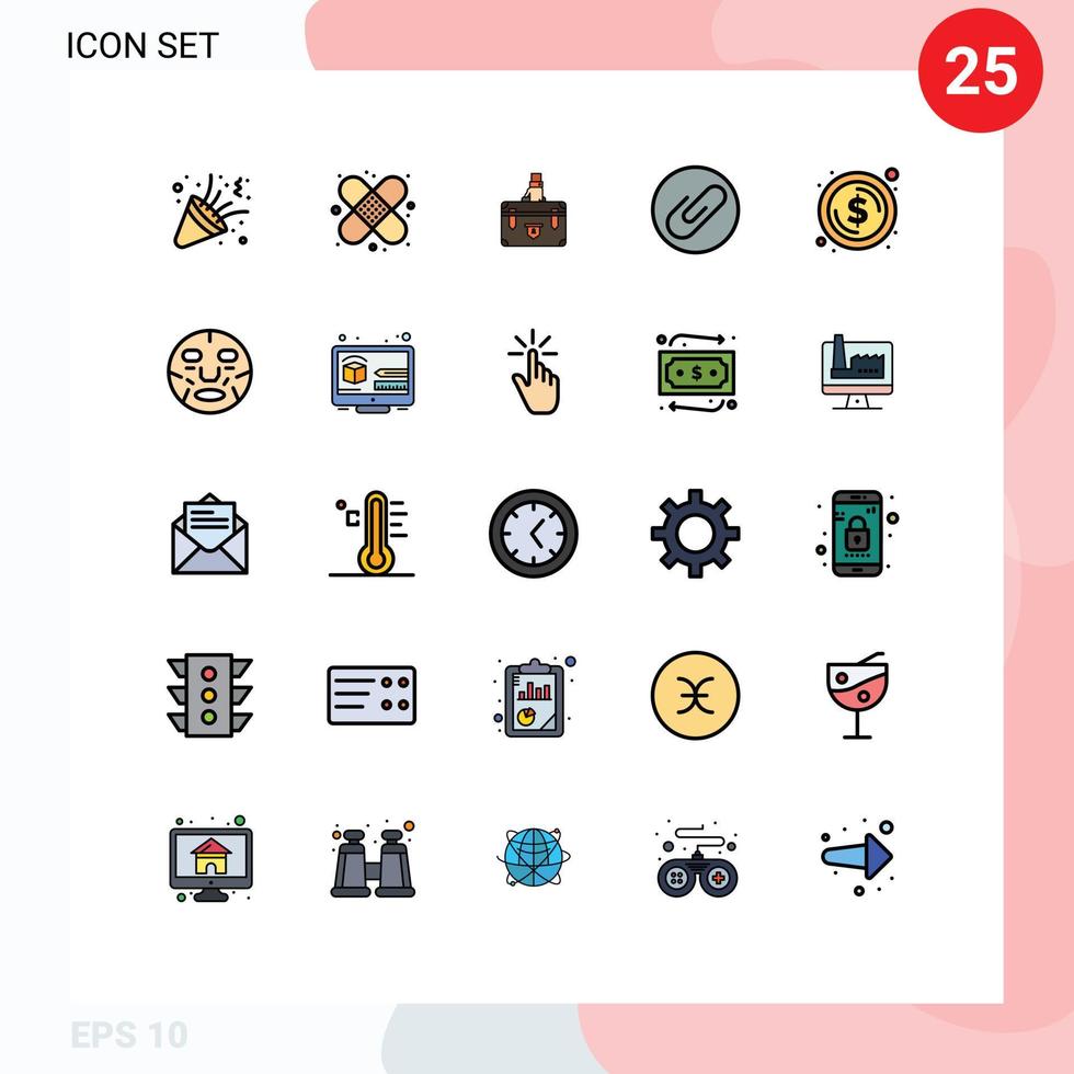 Set of 25 Modern UI Icons Symbols Signs for clip attach suitcase portfolio documents Editable Vector Design Elements