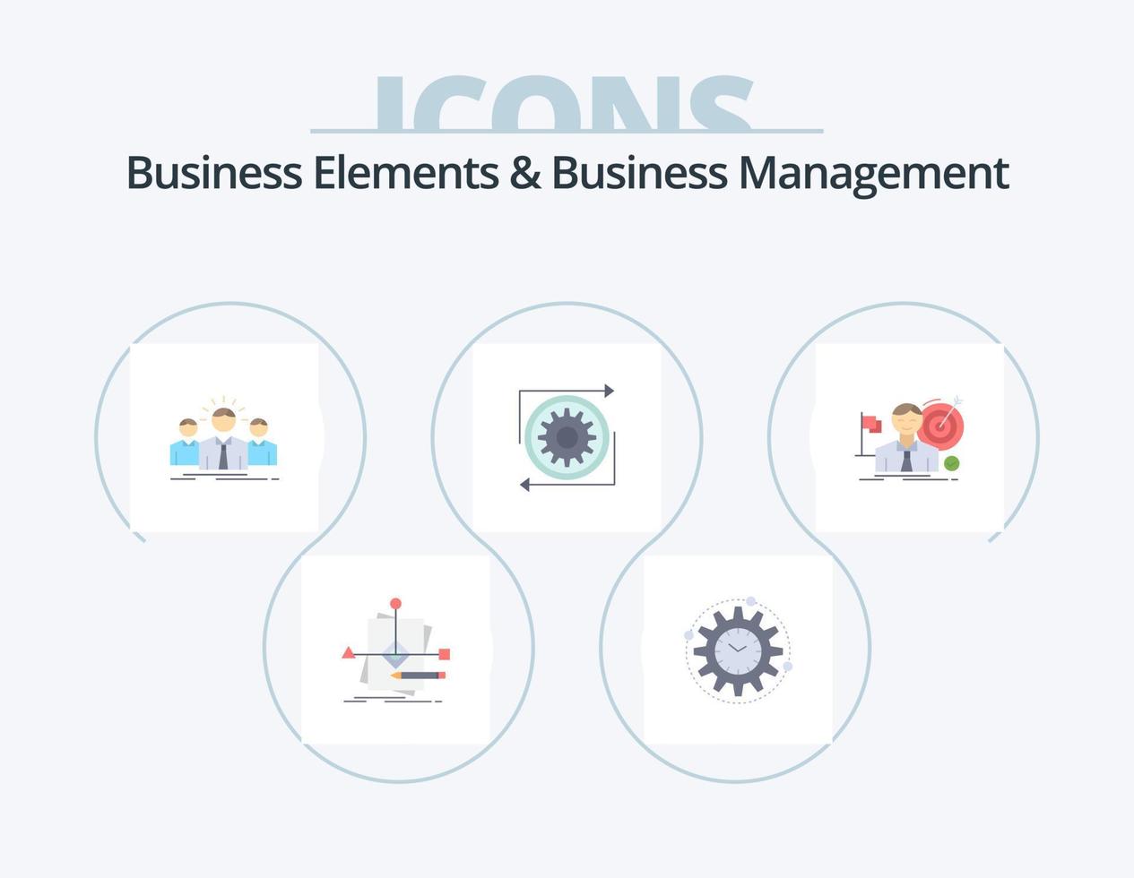 Elementos de negocio y gestión de negocios paquete de iconos planos 5 diseño de iconos. gestión. negocio. productividad. líder. empleado vector