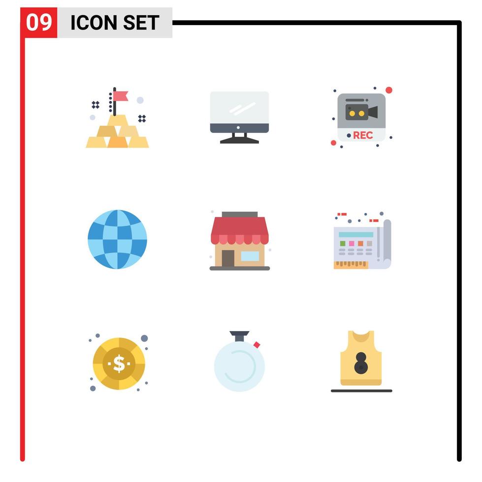 Set of 9 Vector Flat Colors on Grid for webshop shop photography world global Editable Vector Design Elements