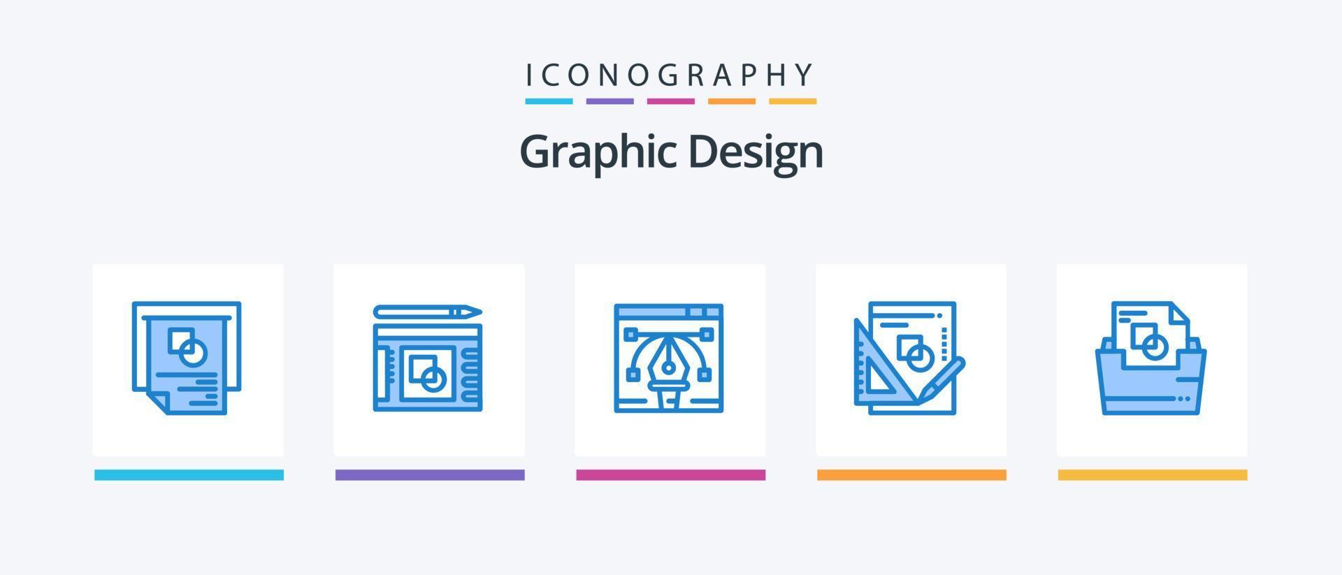 Paquete de 5 iconos de diseño gráfico azul que incluye . carpeta. libro. carpeta de archivos documento. diseño de iconos creativos vector