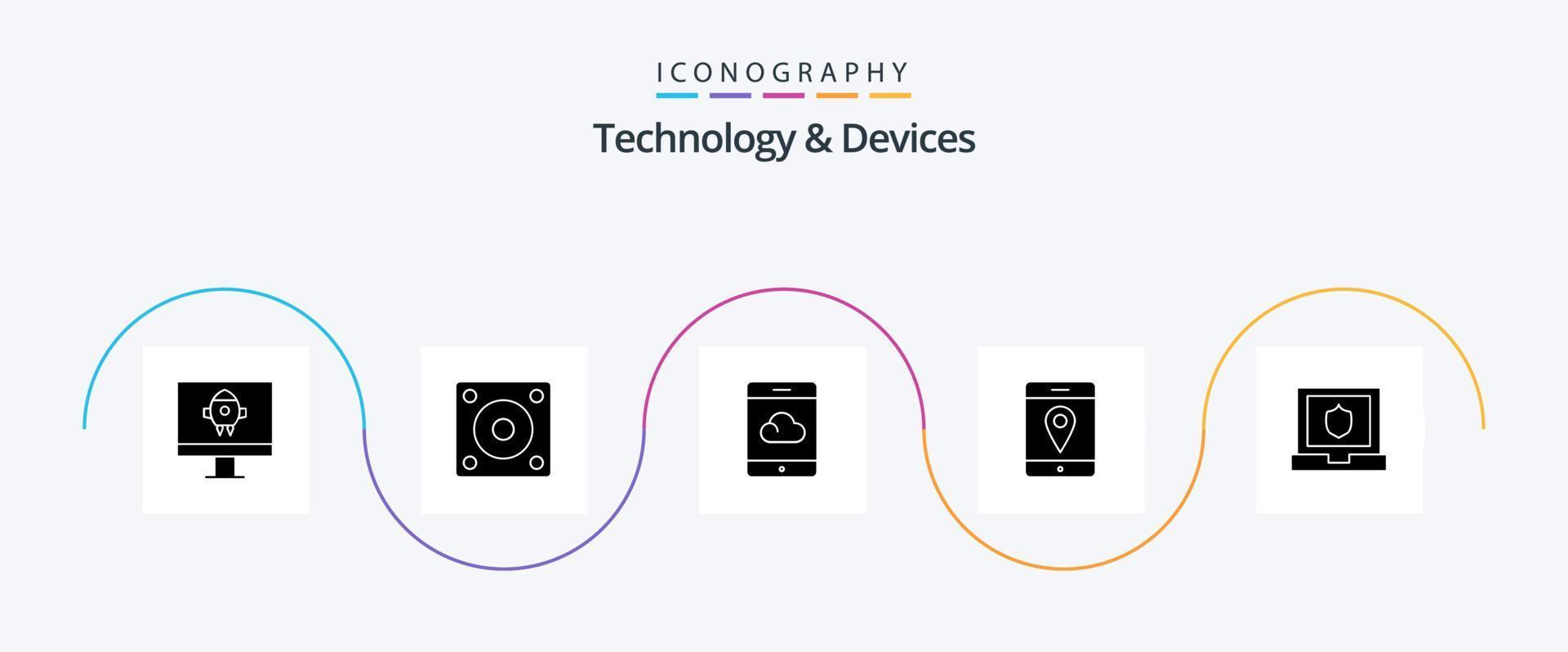 Devices Glyph 5 Icon Pack Including . shield. cloud. security. mobile vector