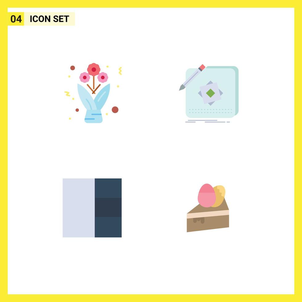 Flat Icon Pack of 4 Universal Symbols of bouquet grid roses logo cake Editable Vector Design Elements