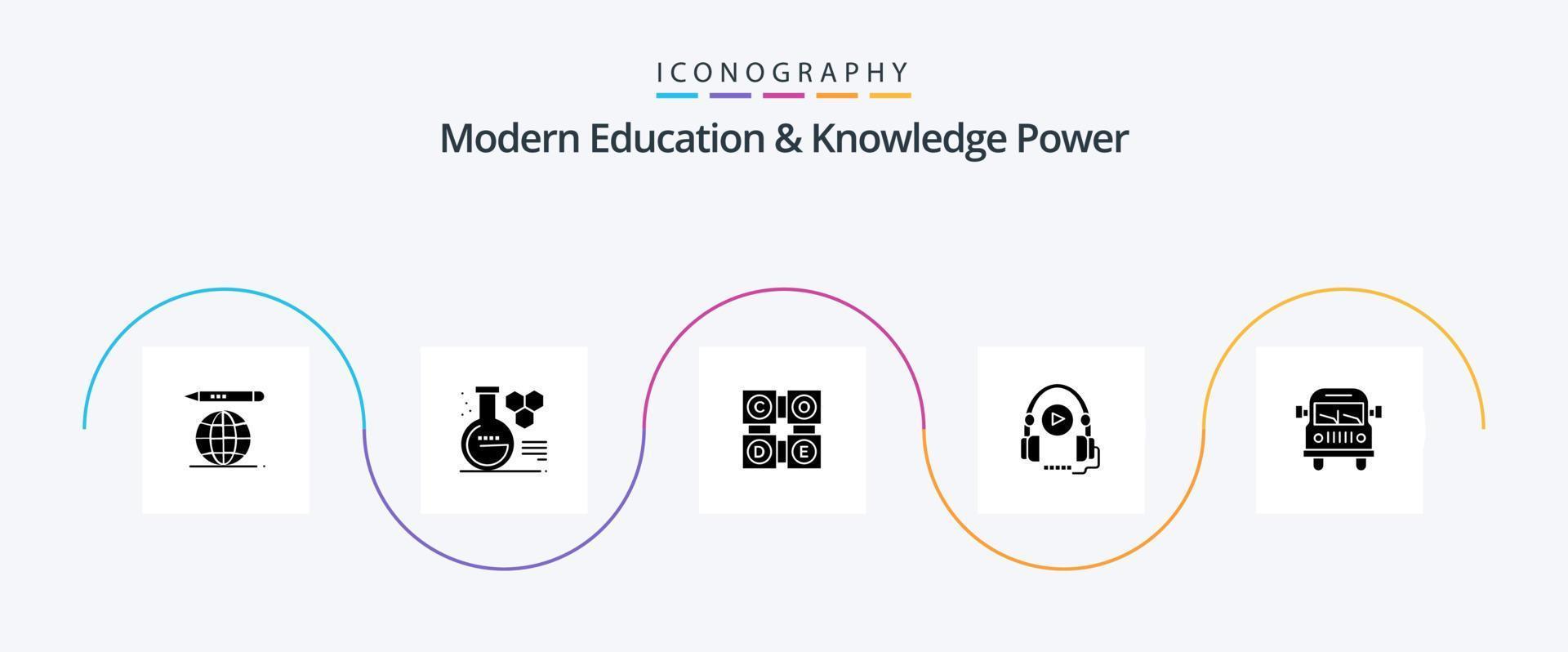 Modern Education And Knowledge Power Glyph 5 Icon Pack Including vehicle. truck. learning. education. course vector