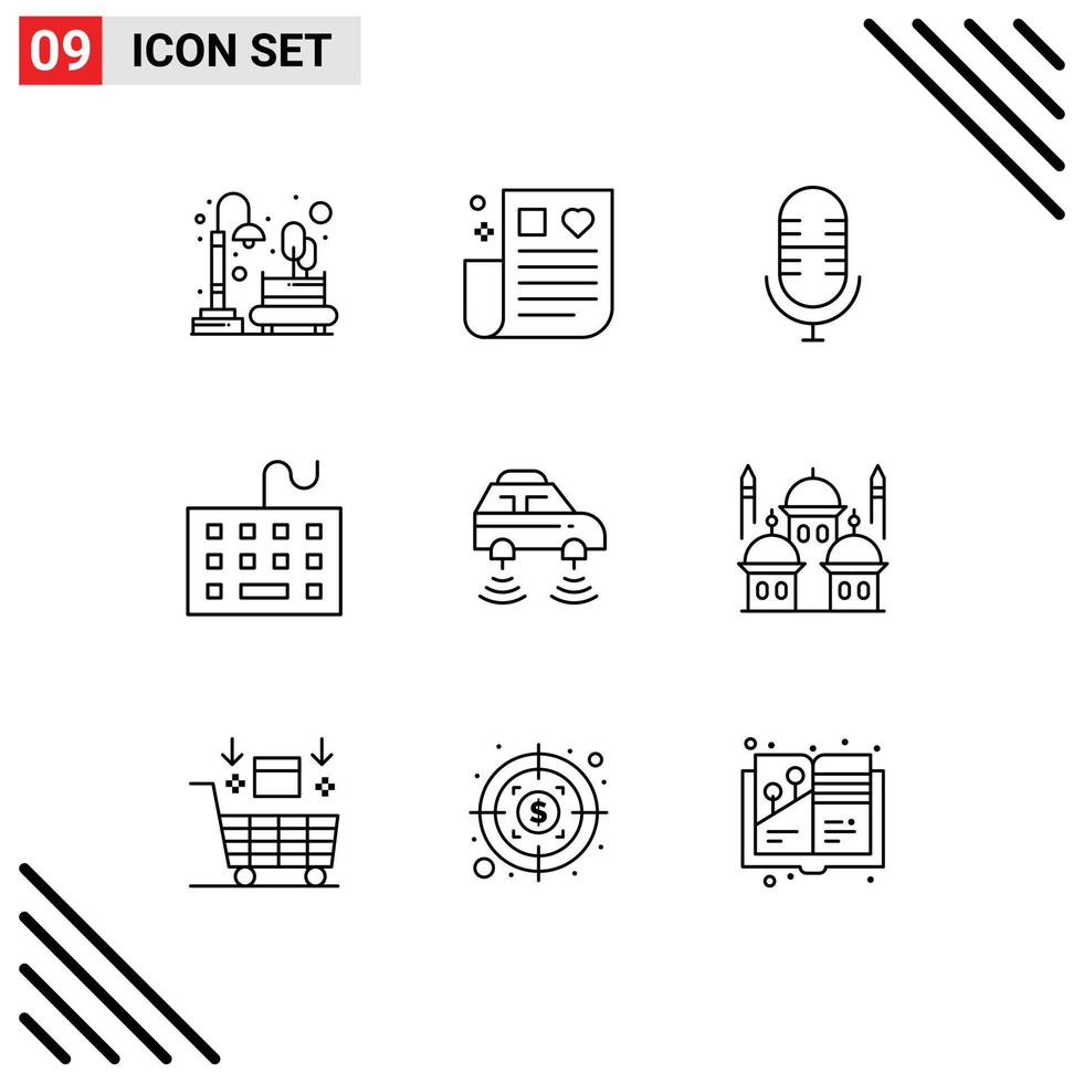 User Interface Pack of 9 Basic Outlines of car hardware remedy equipment computer Editable Vector Design Elements
