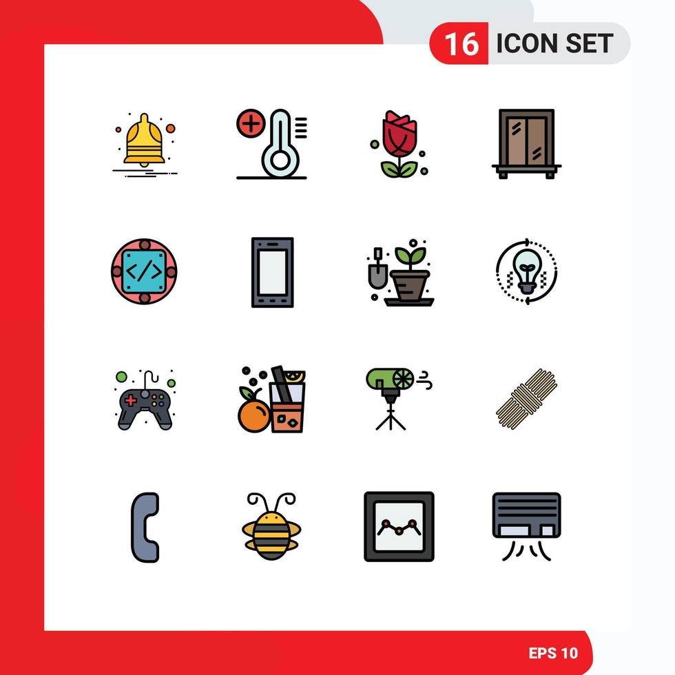 Modern Set of 16 Flat Color Filled Lines and symbols such as produc implementation imerican custom window Editable Creative Vector Design Elements