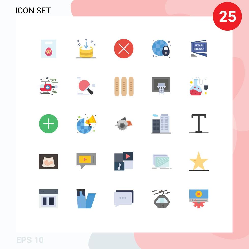 grupo de 25 signos y símbolos de colores planos para elementos de diseño de vectores editables de navegación de seguridad global de interfaz de globo terráqueo