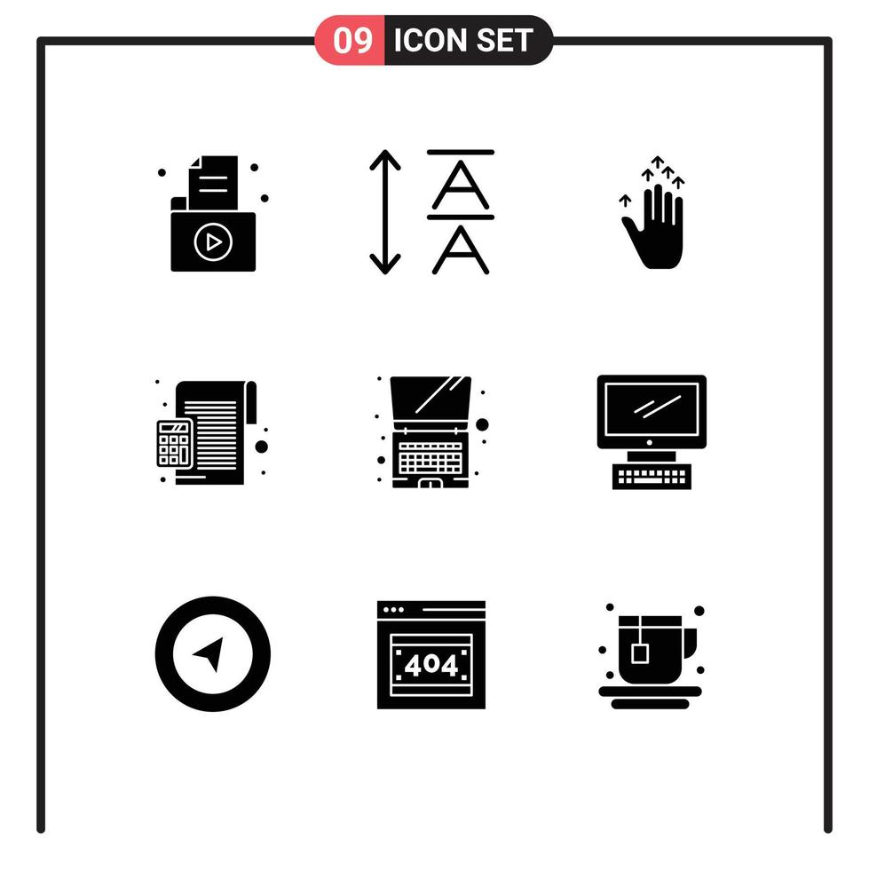conjunto de 9 iconos de ui modernos símbolos signos para tecnología computadora mano flecha porcentaje cálculo elementos de diseño vectorial editables vector