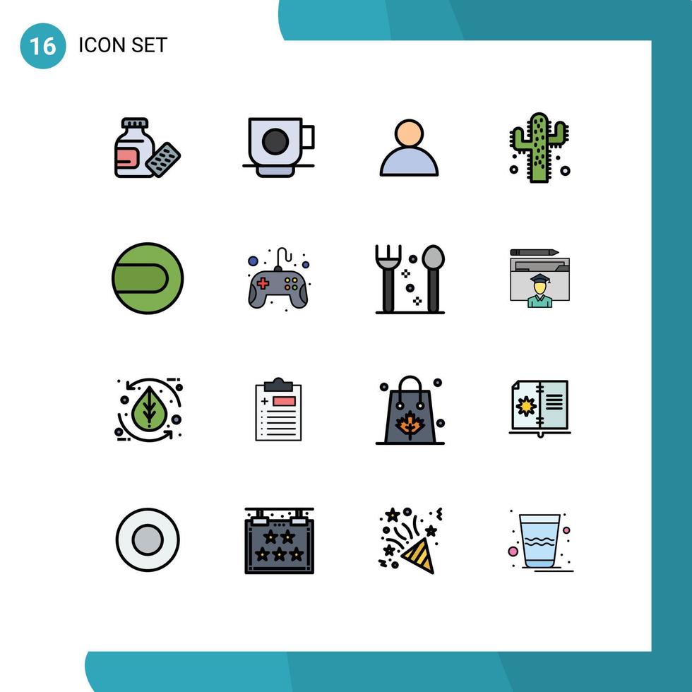 16 signos de línea llenos de color plano universal símbolos de controlador deporte avatar partido agricultura elementos de diseño de vector creativo editable