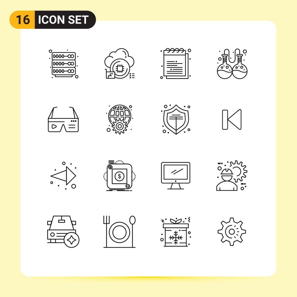 Modern Set of 16 Outlines and symbols such as digital computer education research flask Editable Vector Design Elements