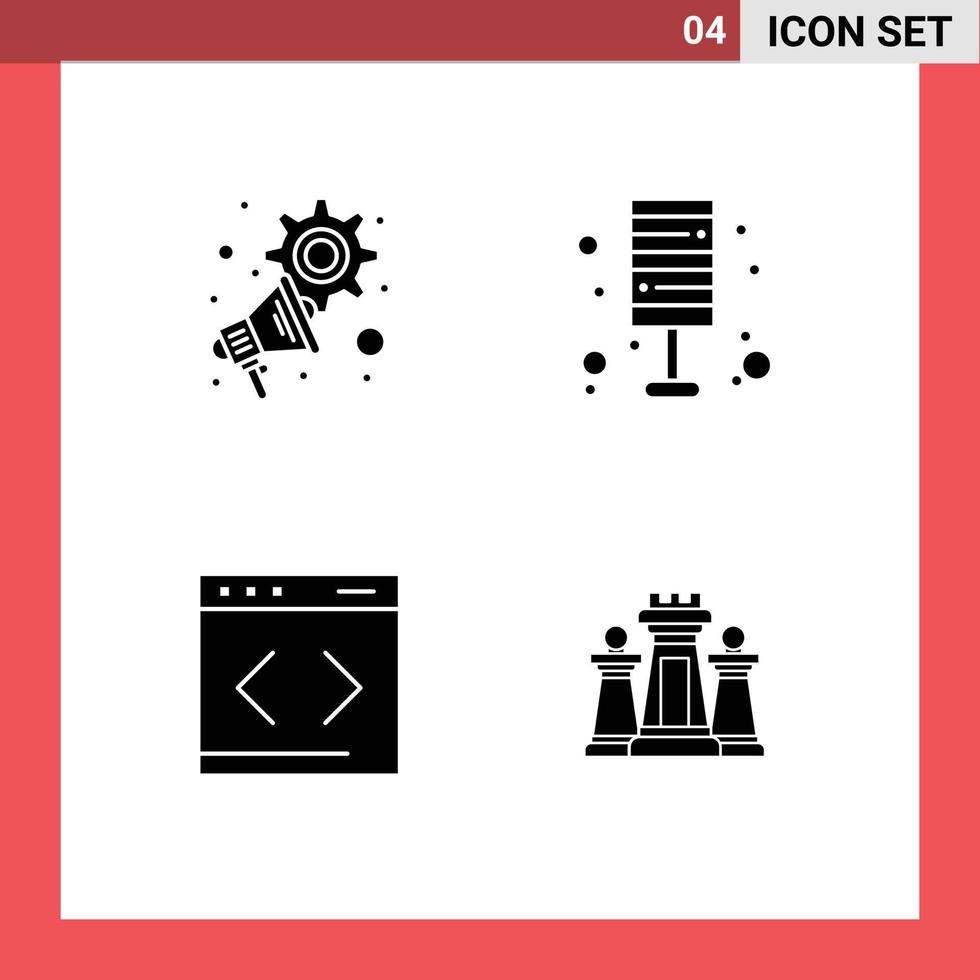 Pack of 4 Modern Solid Glyphs Signs and Symbols for Web Print Media such as advertising content settings furniture system Editable Vector Design Elements