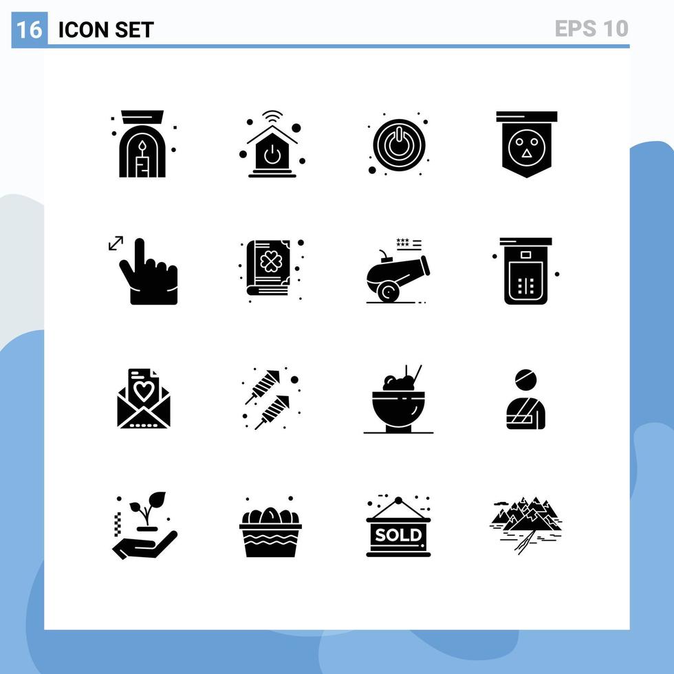 Modern Set of 16 Solid Glyphs and symbols such as clover zoom switch hand skull Editable Vector Design Elements