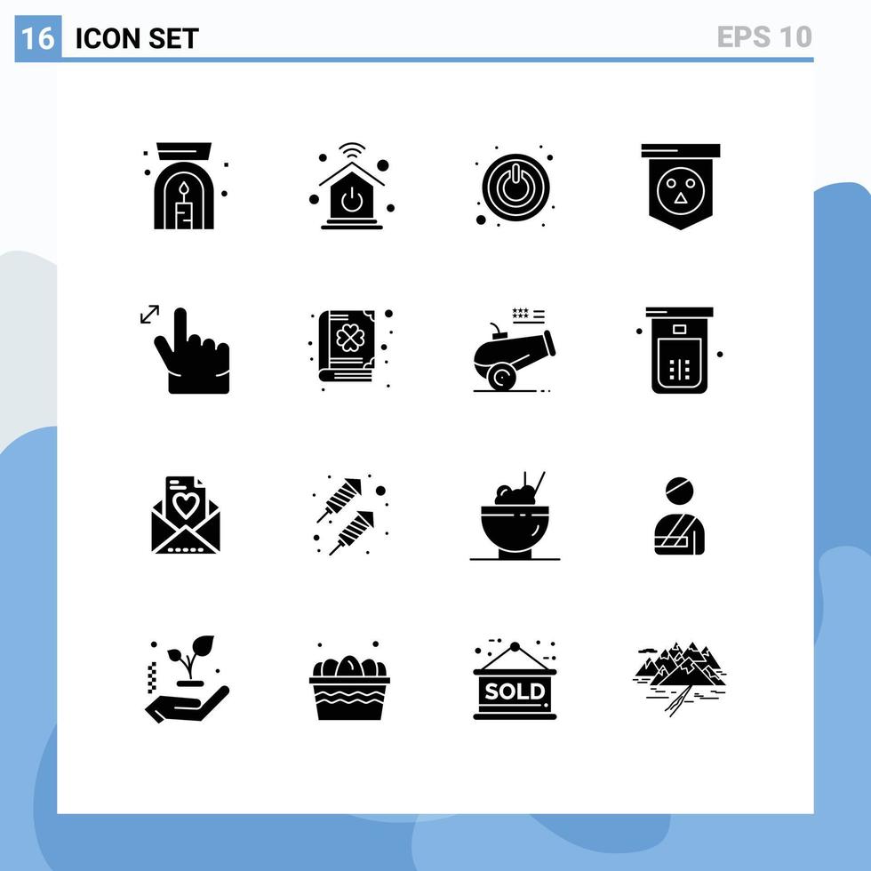 conjunto moderno de 16 glifos y símbolos sólidos, como el interruptor de zoom de trébol, elementos de diseño de vectores editables de cráneo de mano
