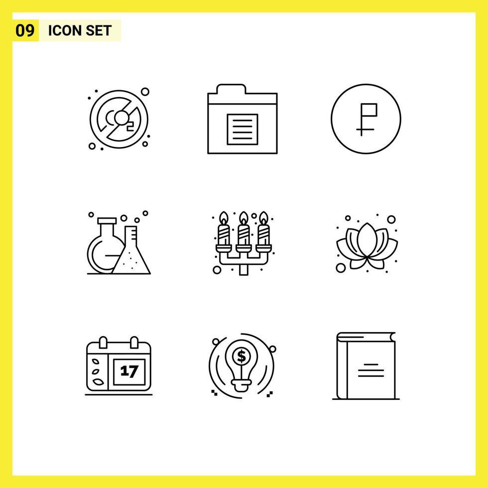 Modern Set of 9 Outlines and symbols such as candle dinner test coin tube flask Editable Vector Design Elements