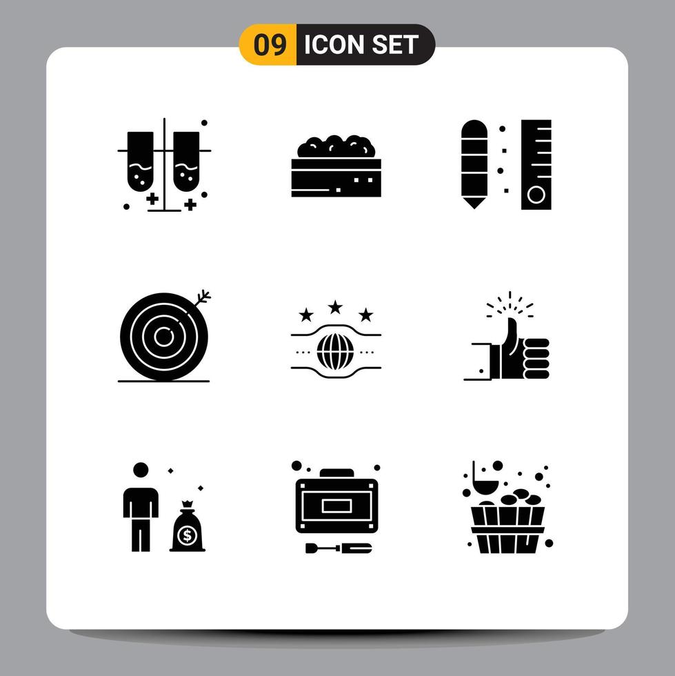 Modern Set of 9 Solid Glyphs and symbols such as belt marketing drafting goal scale Editable Vector Design Elements
