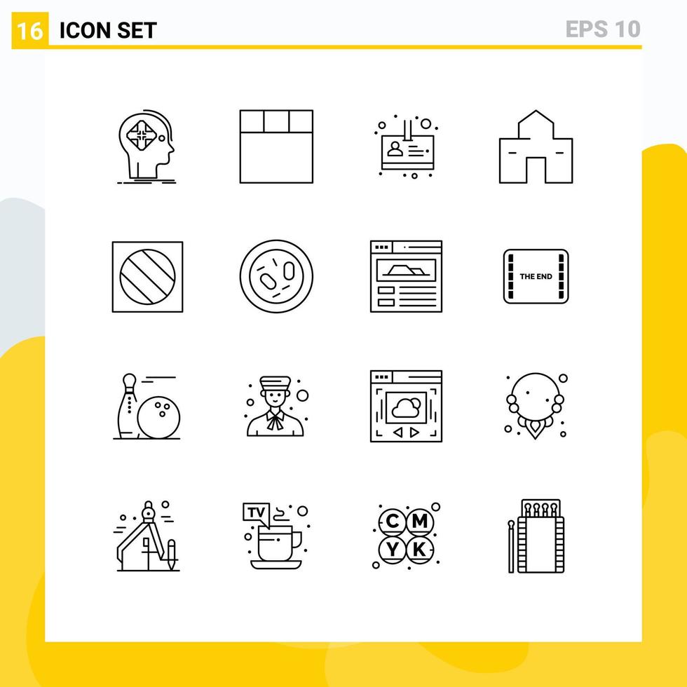 Editable Vector Line Pack of 16 Simple Outlines of photo full shadow id shack house Editable Vector Design Elements
