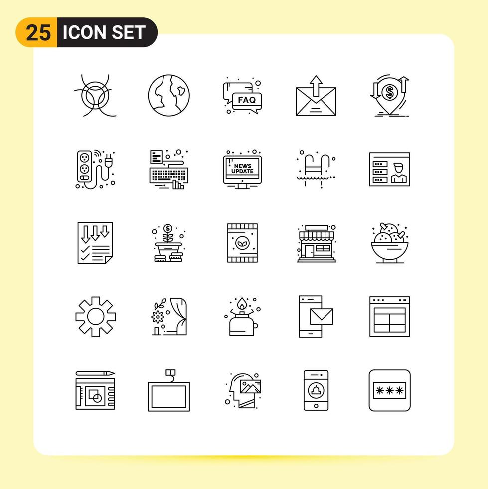 25 User Interface Line Pack of modern Signs and Symbols of financial sent service outline commerce Editable Vector Design Elements