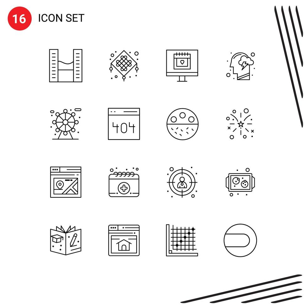 Mobile Interface Outline Set of 16 Pictograms of city mind calendar human cloud Editable Vector Design Elements