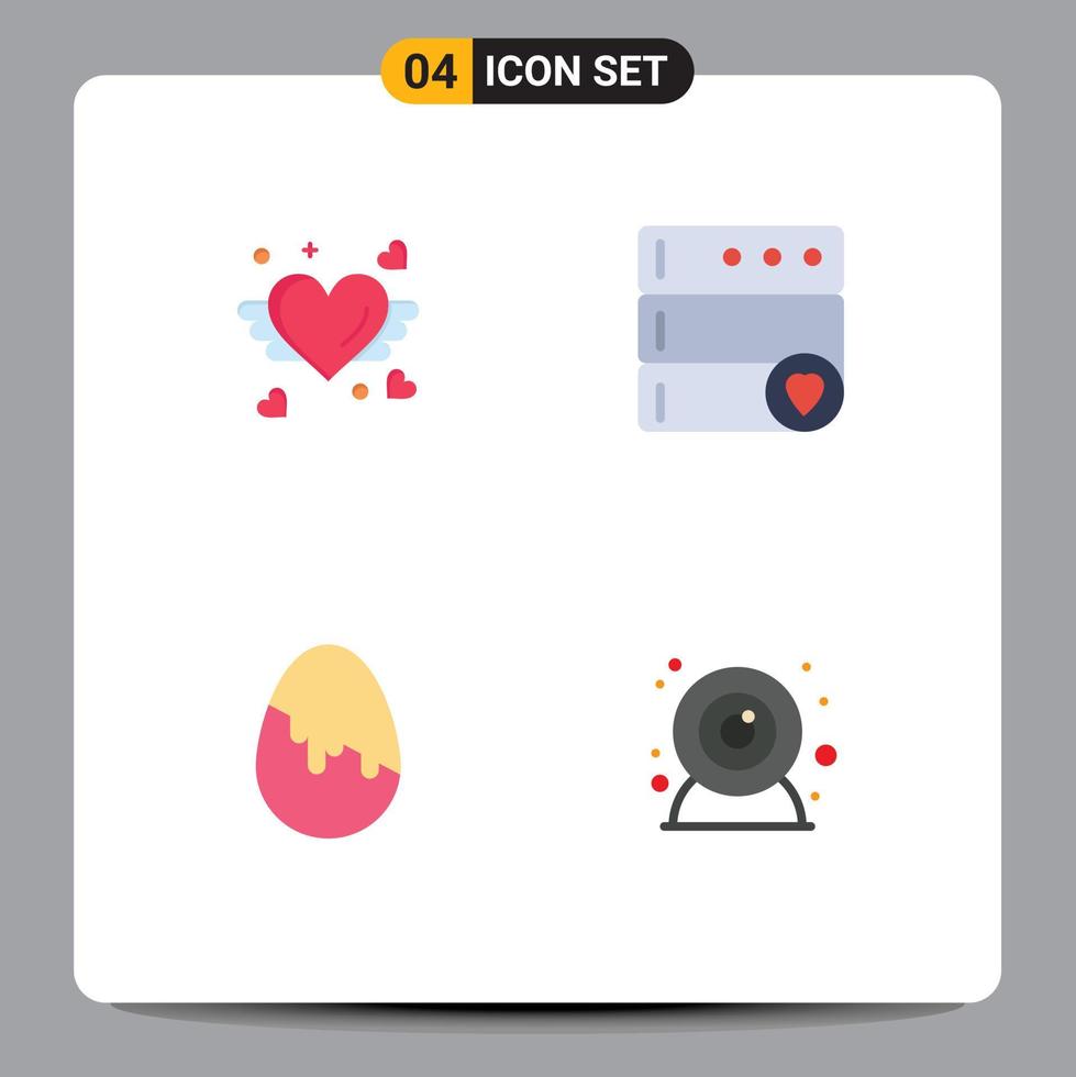 Pack of 4 Modern Flat Icons Signs and Symbols for Web Print Media such as loveing easter egg wedding server camera Editable Vector Design Elements