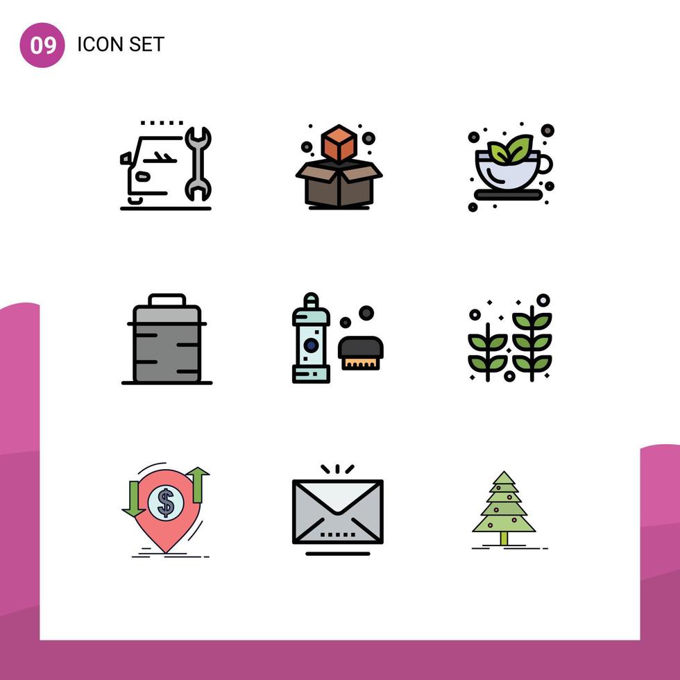 Set of 9 Modern UI Icons Symbols Signs for cleaning bath drink giving food Editable Vector Design Elements