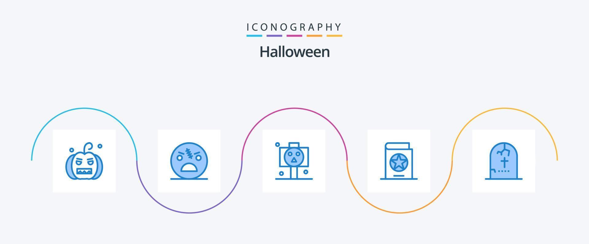 paquete de iconos de halloween azul 5 que incluye bruja. Víspera de Todos los Santos. zombi. traje. cráneo vector