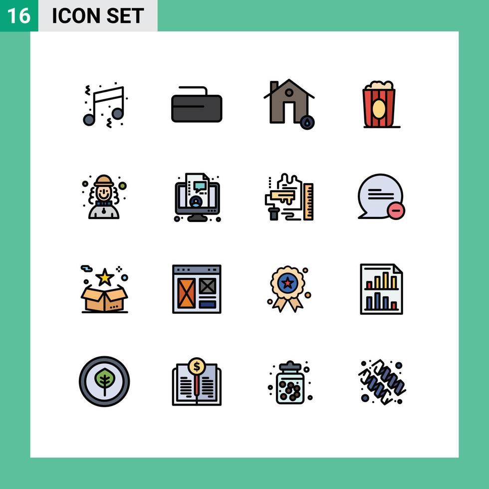 Mobile Interface Flat Color Filled Line Set of 16 Pictograms of harlequin movie buildings food house Editable Creative Vector Design Elements