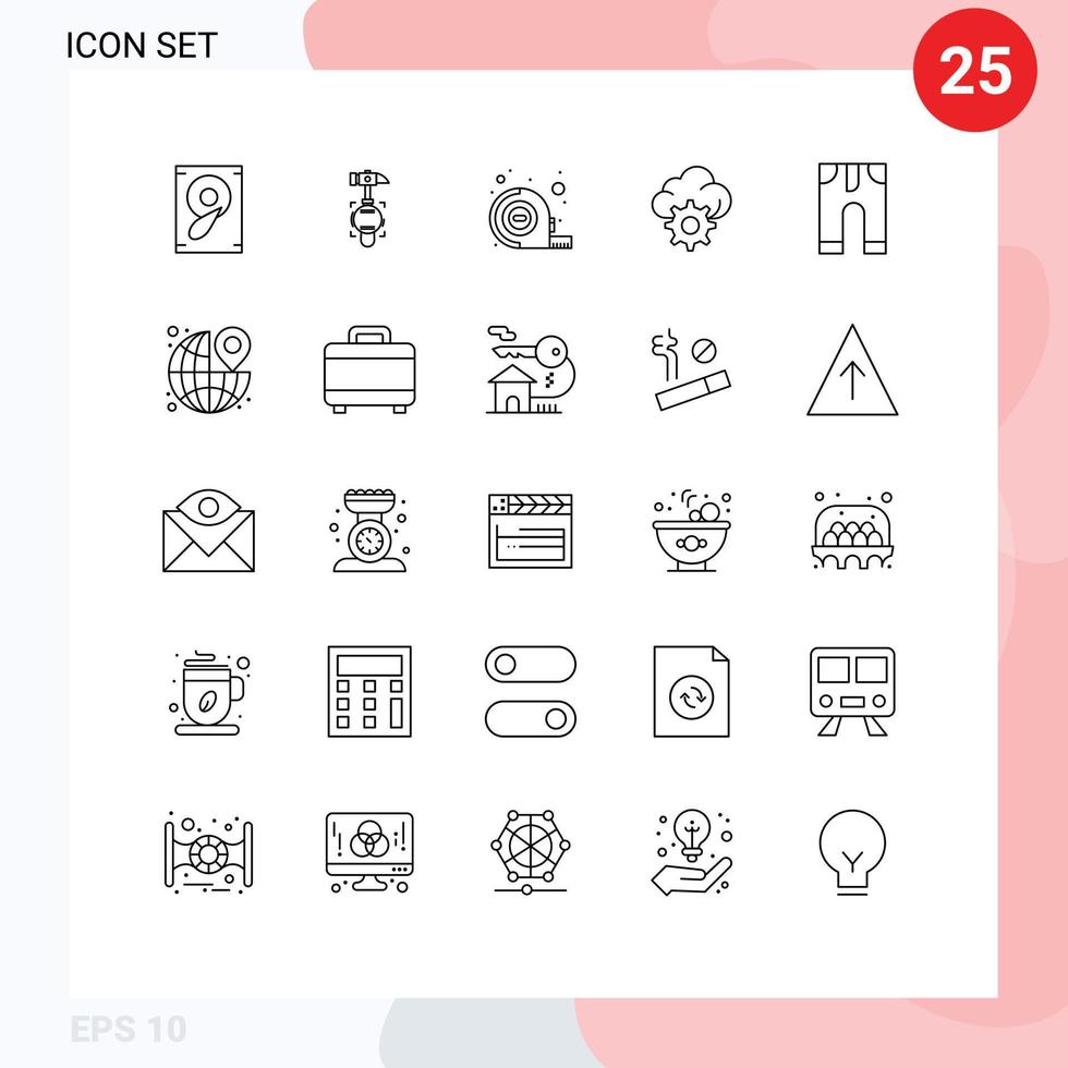 25 Universal Lines Set for Web and Mobile Applications around pants tape clothes technology Editable Vector Design Elements