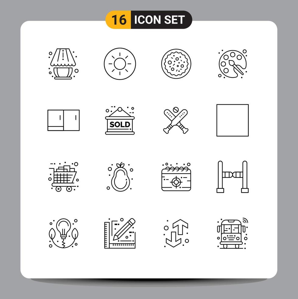 16 Thematic Vector Outlines and Editable Symbols of home appliances desk pizza cabinet drawing Editable Vector Design Elements