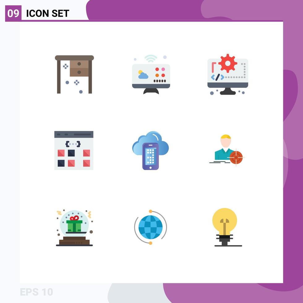 Pictogram Set of 9 Simple Flat Colors of cloud development computer develop app Editable Vector Design Elements