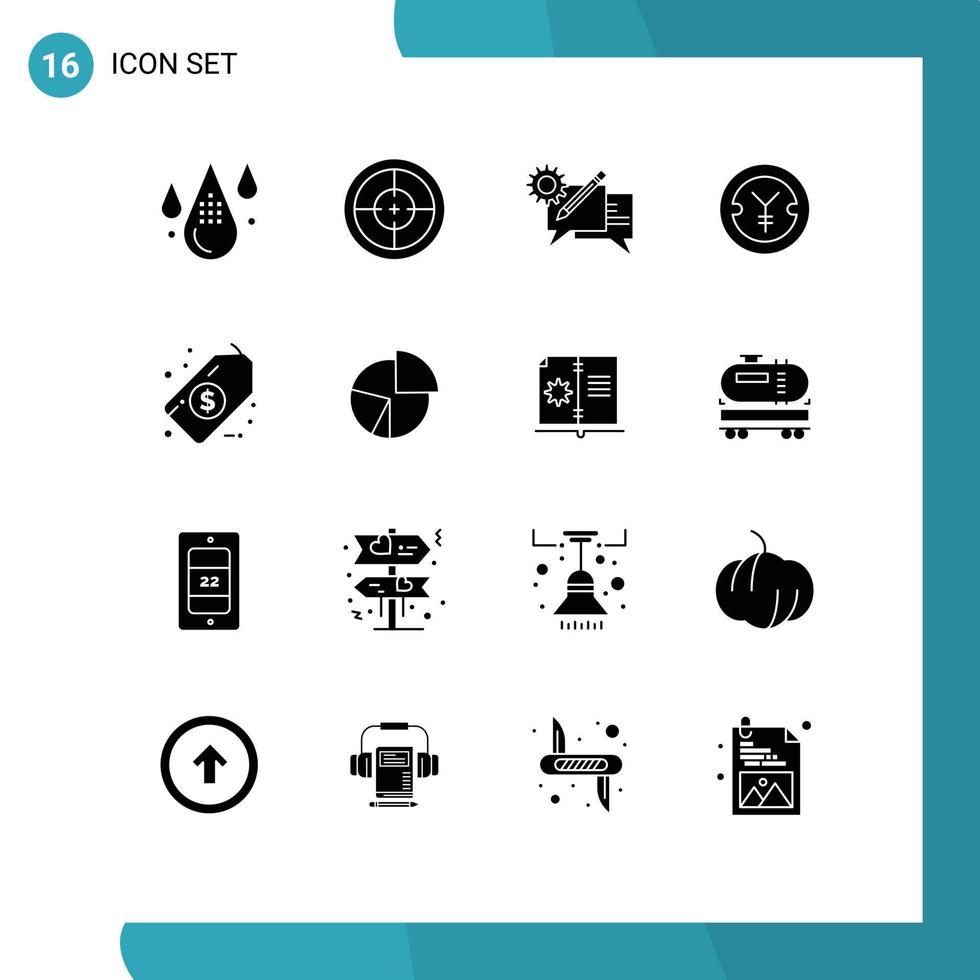 16 Thematic Vector Solid Glyphs and Editable Symbols of yen coin soldier message discussion Editable Vector Design Elements