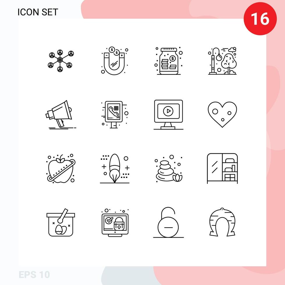 Stock Vector Icon Pack of 16 Line Signs and Symbols for digital recreation capital park street light Editable Vector Design Elements