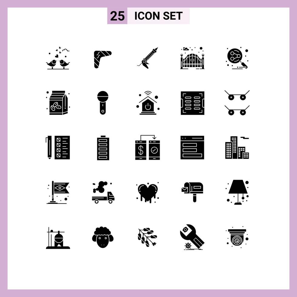 25 User Interface Solid Glyph Pack of modern Signs and Symbols of gate utensils indigenous construction gun Editable Vector Design Elements