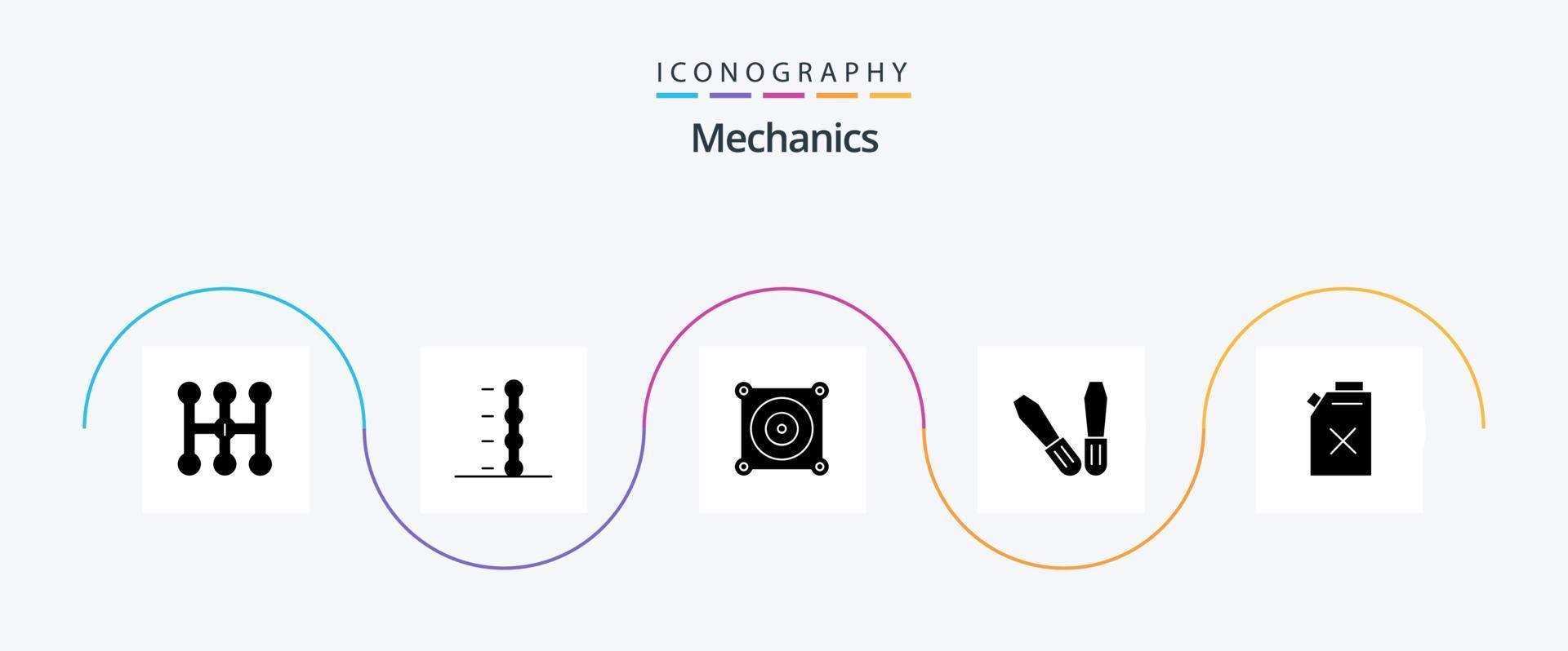 paquete de iconos de glifo 5 de mecánica que incluye . admirador. combustible vector