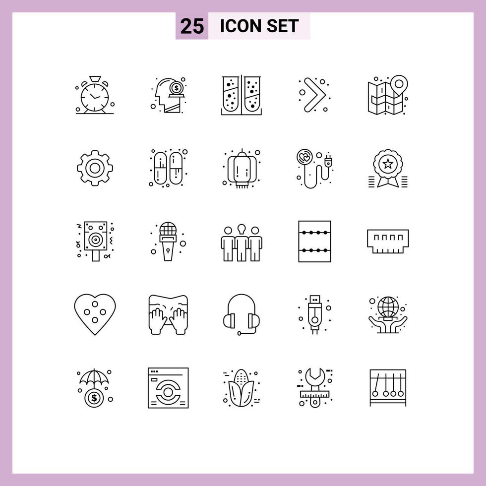 Group of 25 Lines Signs and Symbols for map right money navigation laboratory test Editable Vector Design Elements