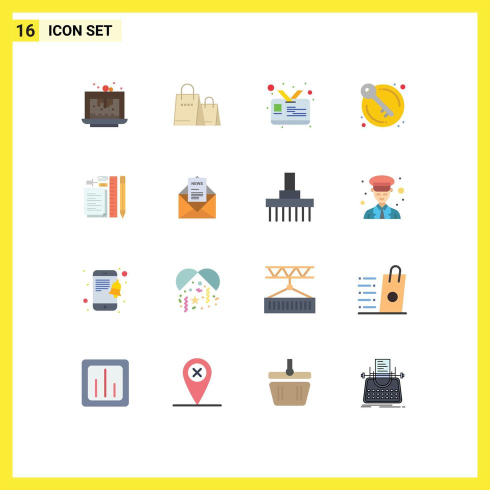 16 Thematic Vector Flat Colors and Editable Symbols of pencil authority shop keys door Editable Pack of Creative Vector Design Elements