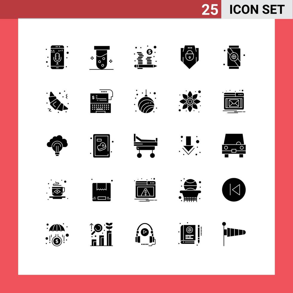 Modern Set of 25 Solid Glyphs and symbols such as food web security budget shield internet Editable Vector Design Elements