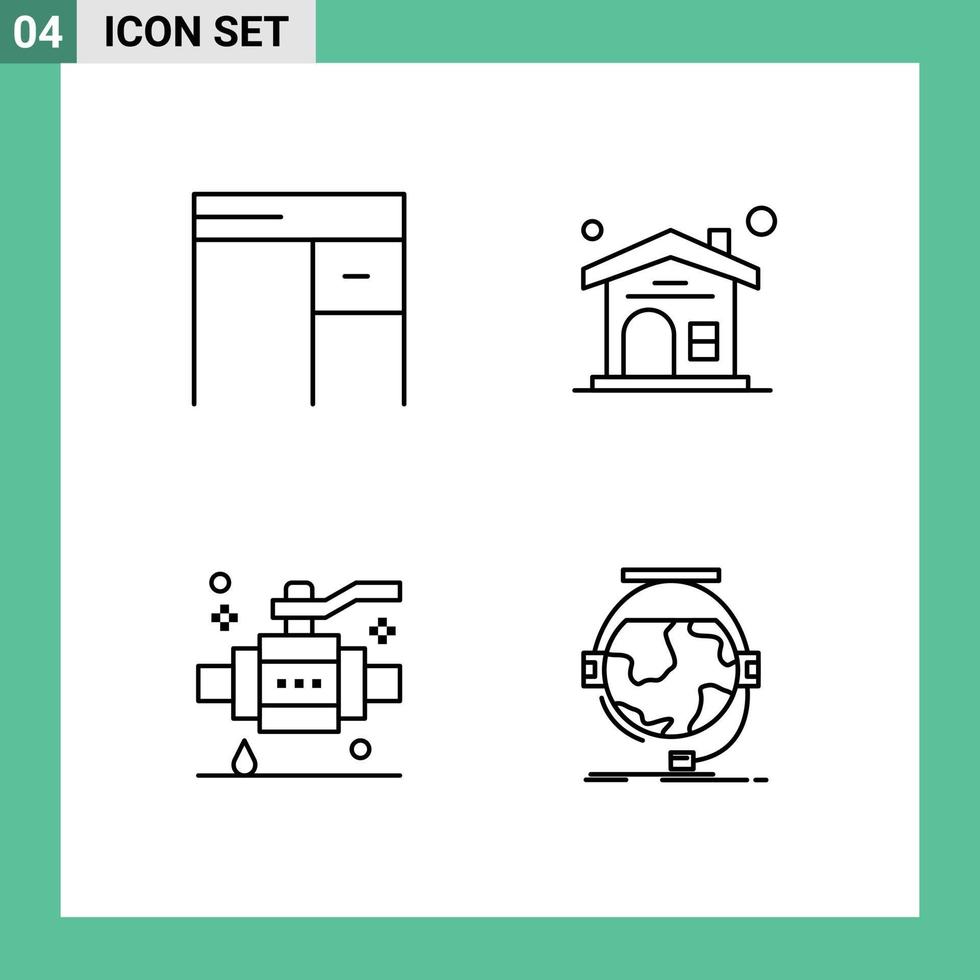 Mobile Interface Line Set of 4 Pictograms of desk pipe office real estate consultation Editable Vector Design Elements