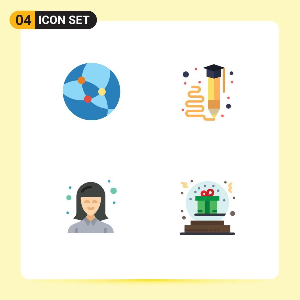 4 Flat Icon concept for Websites Mobile and Apps internet girl art pencil woman Editable Vector Design Elements
