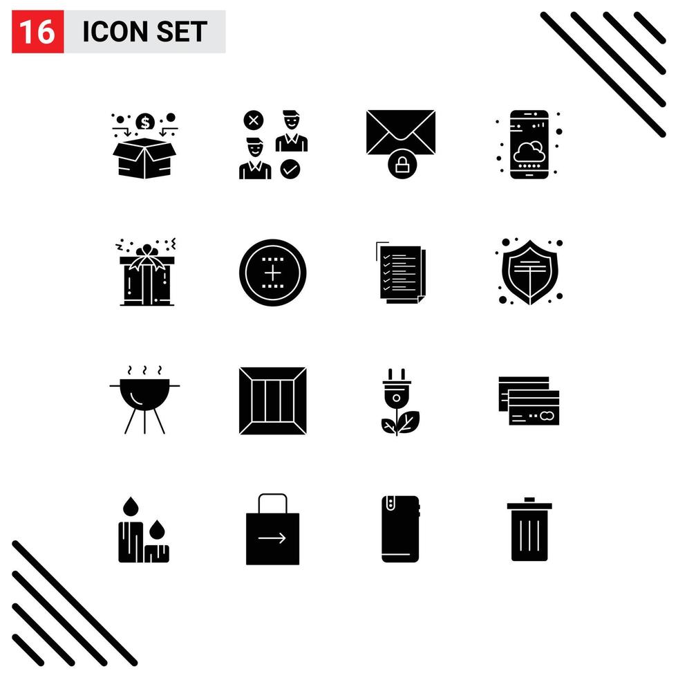 16 Thematic Vector Solid Glyphs and Editable Symbols of gift weather app cancel weather phone Editable Vector Design Elements