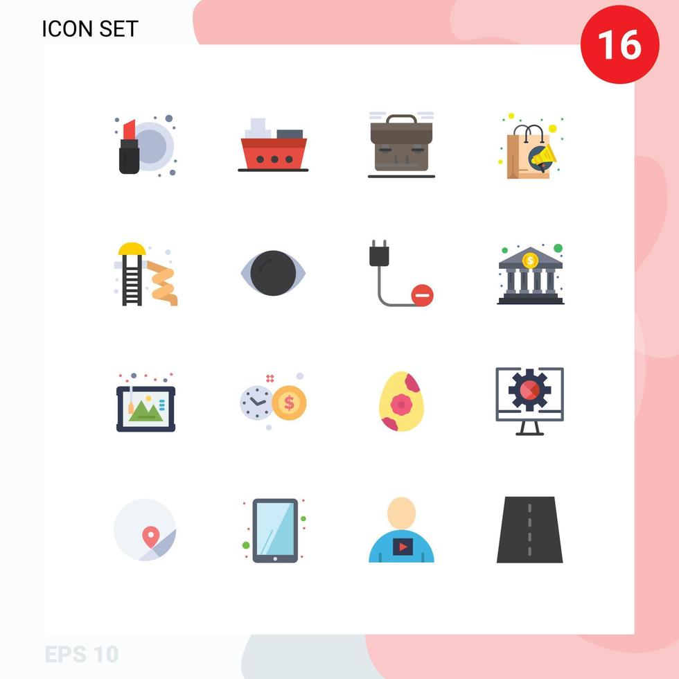 Flat Color Pack of 16 Universal Symbols of park slider marketing bag digital suitcase Editable Pack of Creative Vector Design Elements