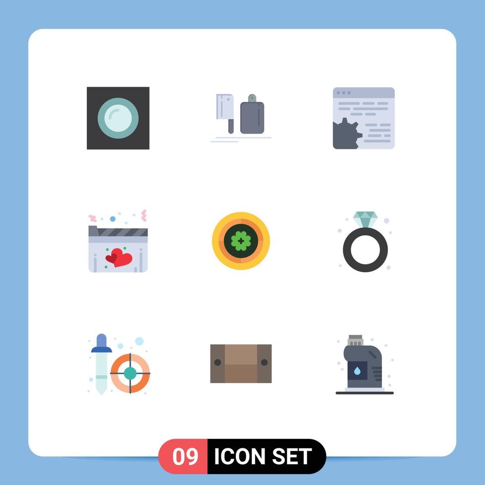 Stock Vector Icon Pack of 9 Line Signs and Symbols for movie heart food film setting Editable Vector Design Elements
