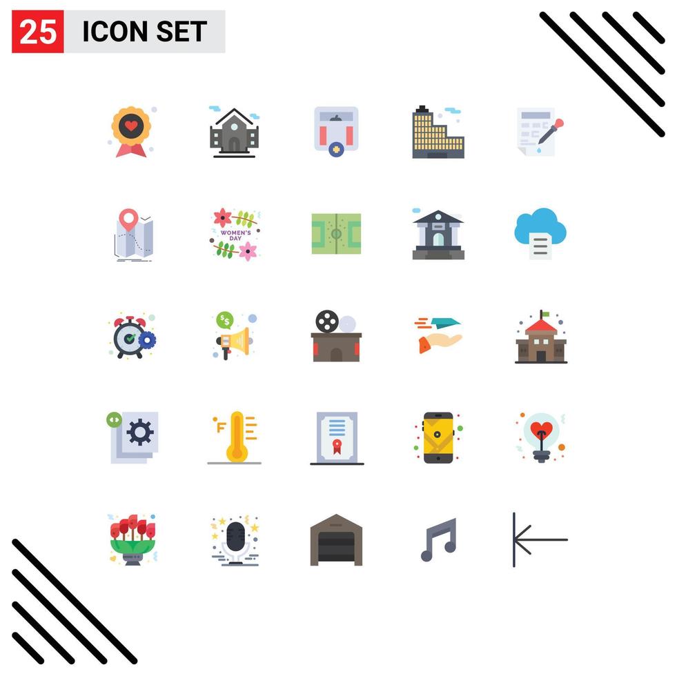 conjunto de 25 iconos modernos de la interfaz de usuario signos de símbolos para elementos de diseño vectorial editables del edificio de oficinas del cuerpo del cubo de caída de color vector