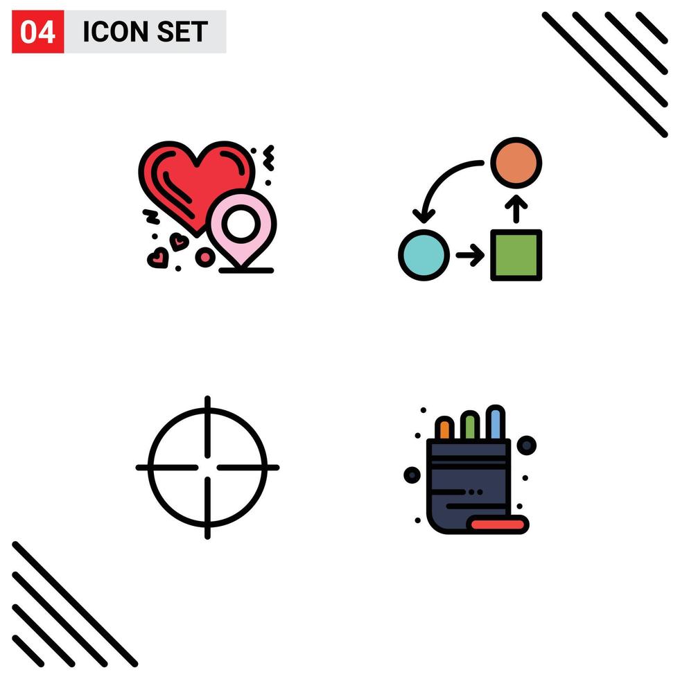 4 User Interface Filledline Flat Color Pack of modern Signs and Symbols of heart location gym diagram strategy sport Editable Vector Design Elements