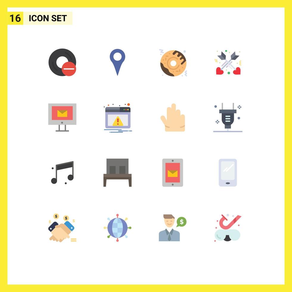 Modern Set of 16 Flat Colors Pictograph of chat computer pin love affection Editable Pack of Creative Vector Design Elements