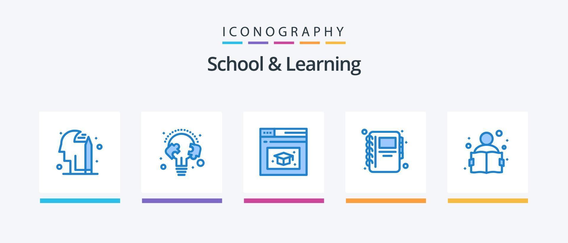 School And Learning Blue 5 Icon Pack Including study. knowledge. web page. education. notebook. Creative Icons Design vector
