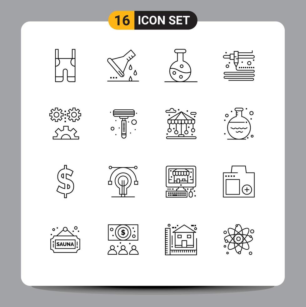 Mobile Interface Outline Set of 16 Pictograms of engineering science applied science sample flask printing science Editable Vector Design Elements