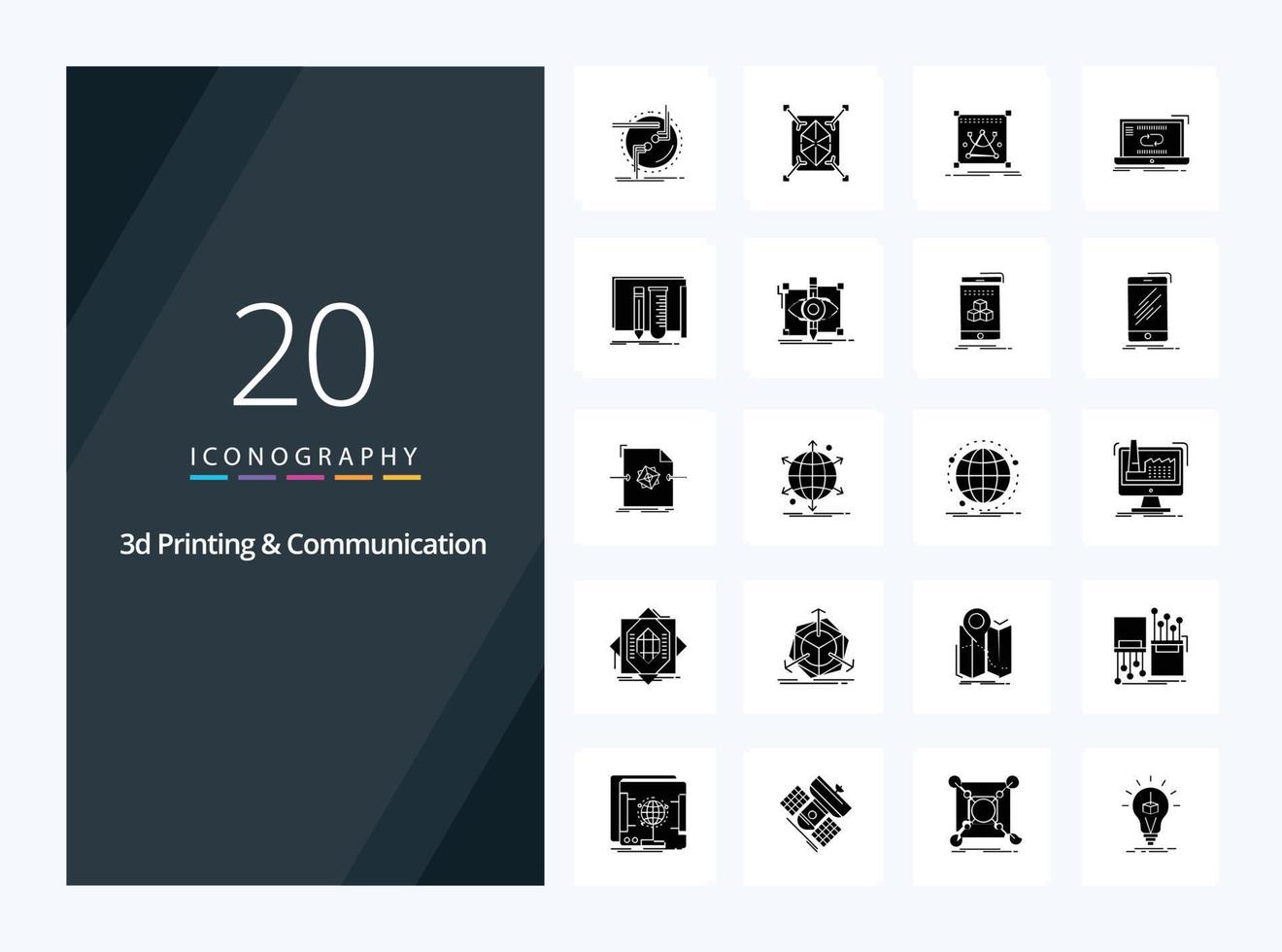 20 3d Printing And Communication Solid Glyph icon for presentation vector